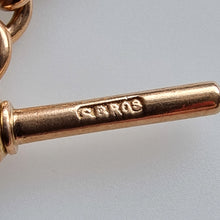 Load image into Gallery viewer, Art Deco 9ct Rose Gold Albert Chain with Swivel Fob T Bar maker's stamp