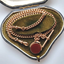 Load image into Gallery viewer, Art Deco 9ct Rose Gold Albert Chain with Swivel Fob in box