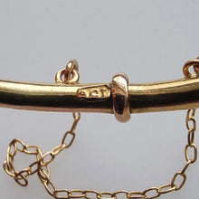 Load image into Gallery viewer, Antique 9ct Gold Ruby and Seed Pearl Heart Bangle stamp