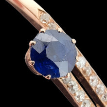 Load image into Gallery viewer, Antique 15ct Gold Sapphire and Diamond Bangle Bracelet close-up of sapphire