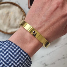 Load image into Gallery viewer, Antique 15ct Yellow Gold Ruby Bangle modelled