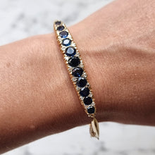 Load image into Gallery viewer, Antique 18ct Yellow Gold Sapphire and Diamond Hinged Bangle