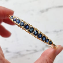 Load image into Gallery viewer, Antique 18ct Yellow Gold Sapphire and Diamond Hinged Bangle