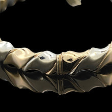 Load image into Gallery viewer, 9ct Yellow and White Gold Twist Design Hinged Bangle