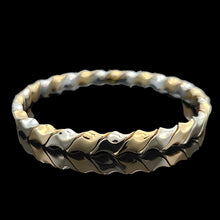 Load image into Gallery viewer, 9ct Yellow and White Gold Twist Design Hinged Bangle