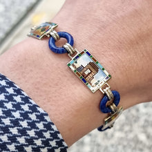 Load image into Gallery viewer, Art Deco Egyptian Revival Silver and Enamel Souvenir Bracelet modelled