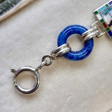Load image into Gallery viewer, Art Deco Egyptian Revival Silver and Enamel Souvenir Bracelet bolt ring clasp