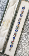Load image into Gallery viewer, Art Deco Egyptian Revival Silver and Enamel Souvenir Bracelet in box, front