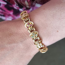 Load image into Gallery viewer, Antique/Vintage 15ct Yellow Gold Emerald, Ruby and Diamond Bracelet modelled