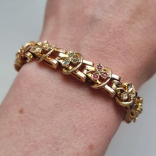 Load image into Gallery viewer, Antique/Vintage 15ct Yellow Gold Emerald, Ruby and Diamond Bracelet modelled