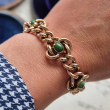 Load image into Gallery viewer, Antique 9ct Rose Gold Turquoise Curb Bracelet with Heart Padlock modelled on the wrist