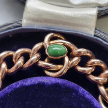 Load image into Gallery viewer, Antique 9ct Rose Gold Turquoise Curb Bracelet with Heart Padlock close-up of one of the turquoise links