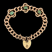 Load image into Gallery viewer, Antique 9ct Rose Gold Turquoise Curb Bracelet with Heart Padlock on a black background