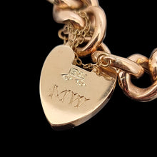 Load image into Gallery viewer, Antique 9ct Rose Gold Night/Day Curb Bracelet with Heart Padlock