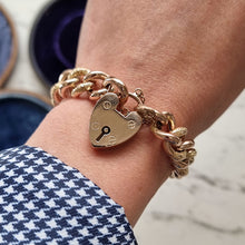 Load image into Gallery viewer, Antique 9ct Rose Gold Night/Day Curb Bracelet with Heart Padlock