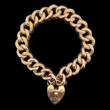 Load image into Gallery viewer, Antique 9ct Rose Gold Night/Day Curb Bracelet with Heart Padlock