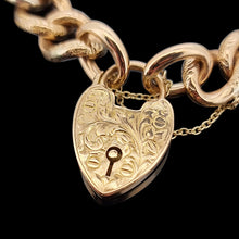 Load image into Gallery viewer, Edwardian 9ct Yellow Gold Night/Day Curb Bracelet with Heart Padlock