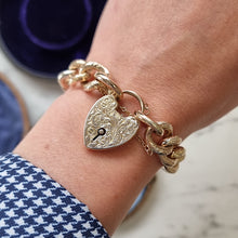 Load image into Gallery viewer, Edwardian 9ct Yellow Gold Night/Day Curb Bracelet with Heart Padlock