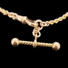 Load image into Gallery viewer, Antique 9ct Yellow Gold Fancy Rope Bracelet with T-Bar on a black background, close-up of the T-bar