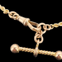 Load image into Gallery viewer, Antique 9ct Yellow Gold Fancy Rope Bracelet with T-Bar, close-up of the lobster clasp, on a black background