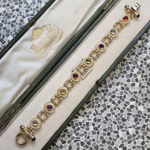 Load image into Gallery viewer, Vintage 14K Gold Cabochon Cut Multi-Gem Bracelet in box