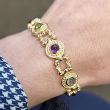 Load image into Gallery viewer, Vintage 14K Gold Cabochon Cut Multi-Gem Bracelet modelled