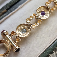 Load image into Gallery viewer, Vintage 14K Gold Cabochon Cut Multi-Gem Bracelet back