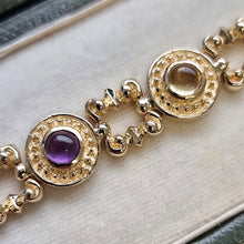 Load image into Gallery viewer, Vintage 14K Gold Cabochon Cut Multi-Gem Bracelet amethyst and citrine