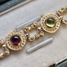 Load image into Gallery viewer, Vintage 14K Gold Cabochon Cut Multi-Gem Bracelet garnet and peridot