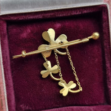 Load image into Gallery viewer, Antique 9ct Gold Turquoise Clover Bar Brooch back
