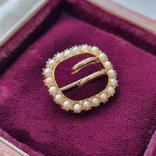 Load image into Gallery viewer, Antique 18ct Gold Pearl Buckle Brooch side