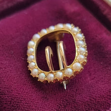 Load image into Gallery viewer, Antique 18ct Gold Pearl Buckle Brooch side