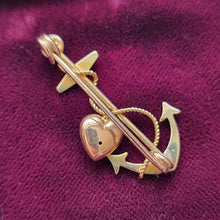 Load image into Gallery viewer, Antique 15ct Gold Anchor and Heart Bar Brooch back