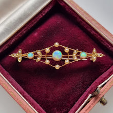 Load image into Gallery viewer, Antique 15ct Gold Opal and Seed Pearl Brooch in box