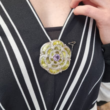 Load image into Gallery viewer, Vintage Sterling Silver Connemara Marble and Amethyst Brooch modelled