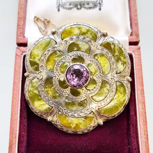 Load image into Gallery viewer, Vintage Sterling Silver Connemara Marble and Amethyst Brooch in box