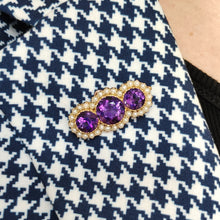 Load image into Gallery viewer, A yellow gold pearl and amethyst brooch, modelled on a houndstooth print jacket
