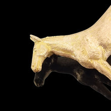 Load image into Gallery viewer, Victorian 9ct Yellow Gold Horse Brooch close-up of the head, on a black background