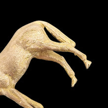 Load image into Gallery viewer, Victorian 9ct Yellow Gold Horse Brooch close-up of the hind legs, on a black background