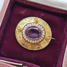 Load image into Gallery viewer, Victorian 15ct Gold Amethyst and Seed Pearl Floral Brooch