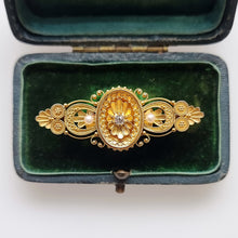 Load image into Gallery viewer, Victorian 15ct Gold Diamond and Pearl Locket Back Brooch in box