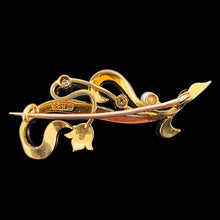 Load image into Gallery viewer, A yellow gold pearl and diamond flower brooch, stamped SS18