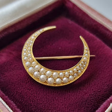 Load image into Gallery viewer, Antique 15ct Gold Seed Pearl Crescent Brooch side