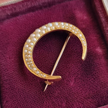 Load image into Gallery viewer, Antique 15ct Gold Seed Pearl Crescent Brooch side