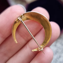 Load image into Gallery viewer, Antique 15ct Gold Seed Pearl Crescent Brooch in hand