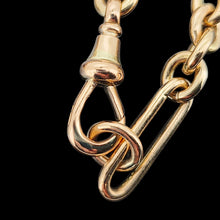 Load image into Gallery viewer, A gold trombone link chain necklace with a lobster claw clasp
