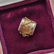 Load image into Gallery viewer, Antique Rolled Gold Agate Drum Charm in box