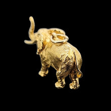 Load image into Gallery viewer, Large Vintage 9ct Yellow Gold Elephant Charm/Pendant viewed from behind, on a black background