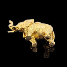 Load image into Gallery viewer, Large Vintage 9ct Yellow Gold Elephant Charm/Pendant viewed from below, on a black background