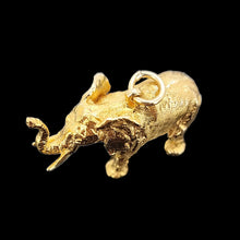 Load image into Gallery viewer, Large Vintage 9ct Yellow Gold Elephant Charm/Pendant viewed from above, on a black background